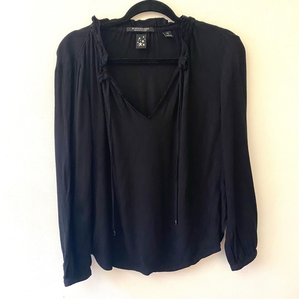 Scotch & Soda black ruffle neck boho peasant blouse size small